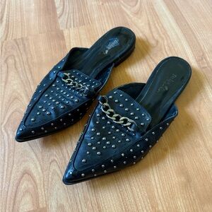 Studded Black Chain Mules